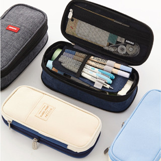 Hộp bút nhiều ngăn ANGOO túi bút nhiều ngăn double pen case cho sinh viên học sinh,chất liệu vải canvas nhiều màu