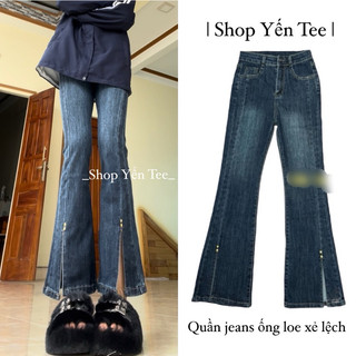 ( Chất Đẹp ) Quần jeans ống loe xẻ lệch Yến Tee, chuẩn chất jeans cotton mềm, co dãn tốt