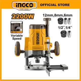 Máy phay gỗ, máy soi INGCO RT22008 công suất 2200W mũi phay 6,8,12 mm, Ø 1/4", Ø1/2"