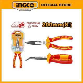 Kìm mũi nhọn mỏ cong cách điện INGCO HIBNP28208 kích thước kềm 8 inch ~ 20 cm