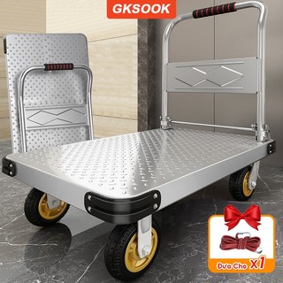 Gksook xe đẩy hàng gấp gọn xe kéo hàng thép bánh xe chống ồn tải trọng 500kg gấp gọn tiện lợi 4 bánh xe