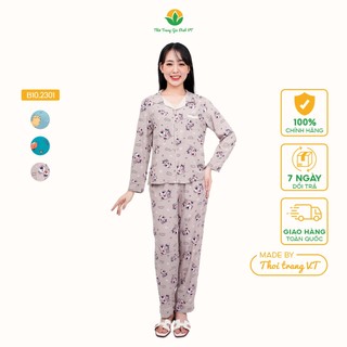 Bộ đồ mặc nhà lanh Việt Thắng , bộ ngủ Pijjama dài tay họa tiết dễ thương - B10.2301