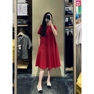 Váy bầu mùa hè công sở thiết kế cổ tròn chất mát đẹp sang chảnh