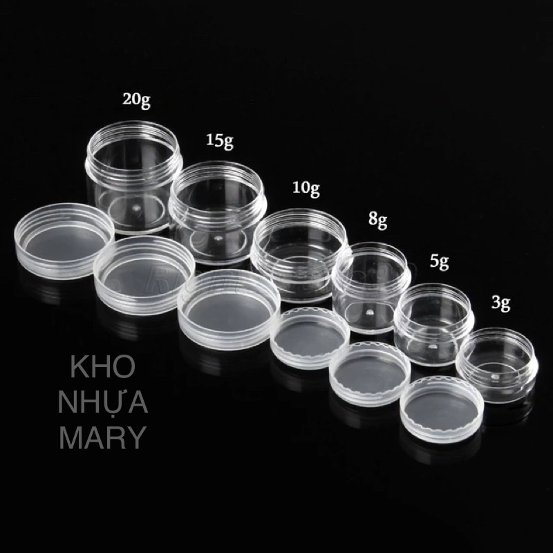 Hủ Kiếng trong suốt -(SET 10 ) Hủ đựng mẫu thử spa- Lọ hủ nhựa nhỏ 30ml/ 50ml/ 20ml/ 10ml/ 5ml chiết Mỹ phẩm, đựng kem