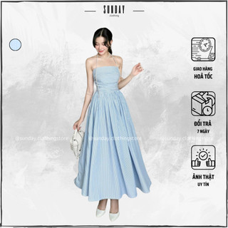 Váy Đầm Maxi Đi Biển, Đầm Cúp Ngực Vải Sọc Dáng Dài, Đầm Xếp Ngực Xoè Dài Moly Dress - Sunday Clothing DAM001