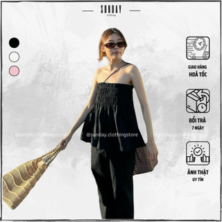 Áo Ông Linen Bo Chun Cột Dây, Áo 2 Dây Babydoll Linen Dễ Thương Tantan Top - Sunday Clothing AO009