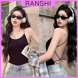  Áo Bodysuit Hai Dây RANSHI SẴN MÚT NGỰC Thiết Kế Dây Đan Lưng Điều Chỉnh Được Ôm Body Chất Thun Tăm - RBS040