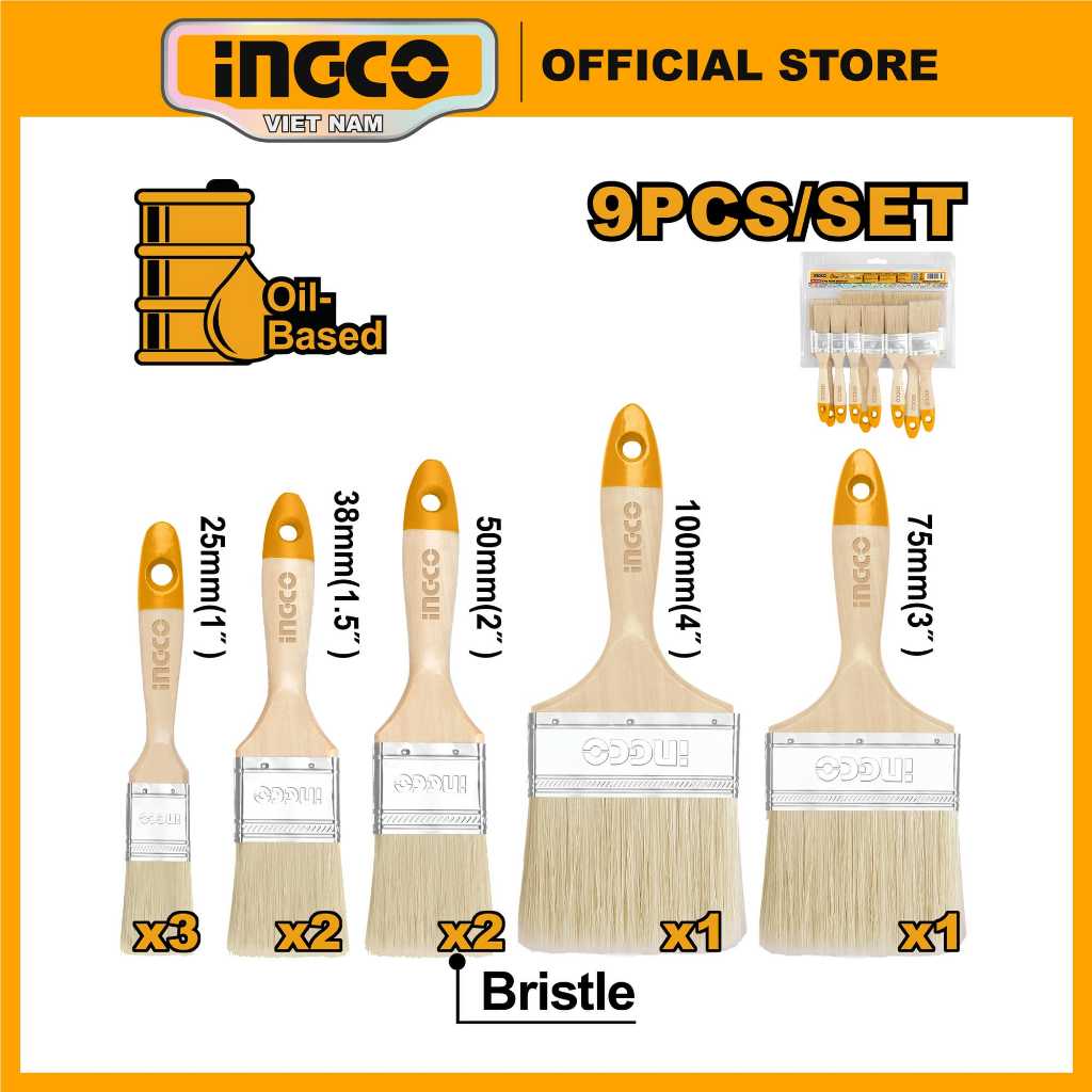 Bộ 9 cọ sơn nước INGCO CHPTB0114091 nhiều size tiện dùng cho công việc sơn