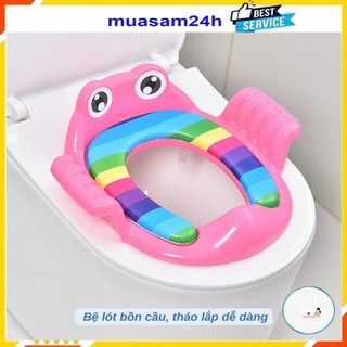 Thu nhỏ bồn cầu cho bé, Lót bồn cầu hình ếch có tay vịn, bệ ngồi bồn cầu cho bé