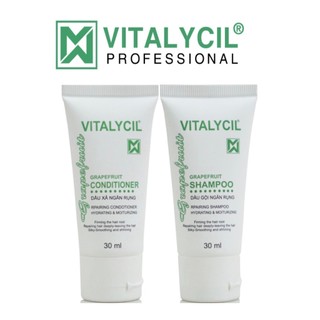 Set mini dầu gội xả Bưởi Biotin phục hồi, chống rụng kích mọc tóc Vitalycil Grapefruit 30ML