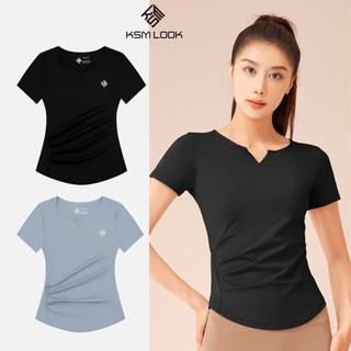 Áo Thun Nữ Kiểu Trơn Tay Ngắn KSM LOOK Thể Thao Cổ V Cao Cấp Phom Ôm Đẹp Giá Rẻ AN509