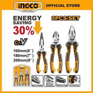 Bộ 3 kìm răng, cắt và nhọn cao cấp INGCO HKHLPS2831 8 inch/200mm 7 inch/180mm 6 inch/160mm thép CR-V