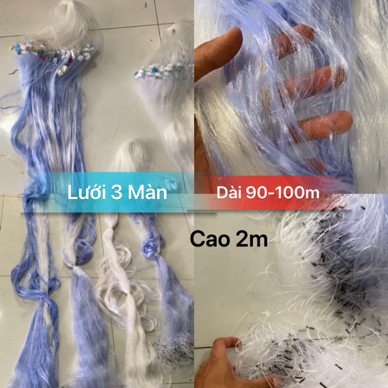 Lưới bắt cá, lưới 3 màn, lưới đánh cá dài 90/100m- cao 2m-60/70cm