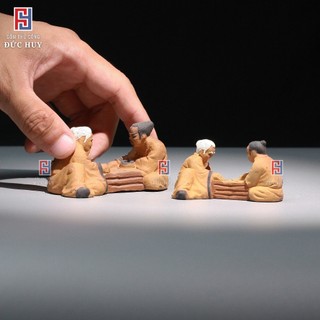 Tượng gốm Lão đánh cờ mini phụ kiện trang trí tiểu cảnh hòn non bộ bể cá chậu cây bonsai