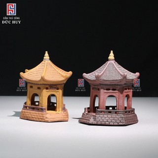 Mô hình gốm Lầu lục lăng phụ kiện trang trí tiểu cảnh hòn non bộ bể cá chậu cây bonsai