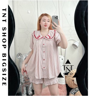 SET BỘ BIGSIZE ÁO KÈM QUẦN ĐÙI KẺ SỌC NƠ ĐỎ [TNT SHOP BIGSIZE 60KG 90KG]