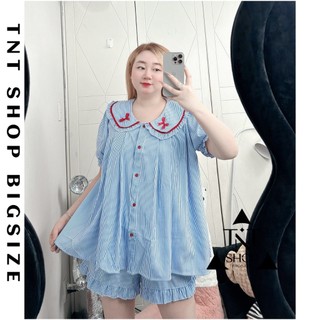 SET BỘ BIGSIZE ÁO KÈM QUẦN ĐÙI KẺ SỌC NƠ ĐỎ [TNT SHOP BIGSIZE 60KG 90KG]