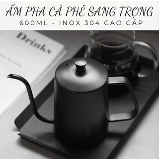 Ấm đun rót nước pha cà phê mini 600ml bằng inox có nắp