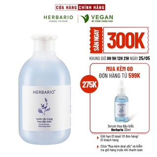 Nước tẩy trang Hoa Đậu Biếc herbario 300ml thuần chay cấp ẩm, chống lão hóa