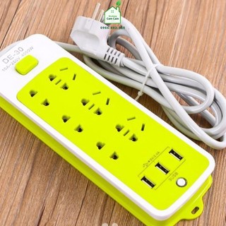CCL201 - Ổ cắm điện đa năng 3 lỗ 2 chấu, 3 lỗ 3 chấu kèm 3 cổng sạc USB tiêu chuẩn, dây nối dài 1.38m - Giadungcamcam