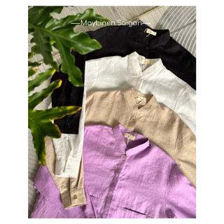 𝗠𝗔𝗬 𝗟𝗜𝗡𝗘𝗡 - Áo sơ mi cổ trụ linen tưng premium