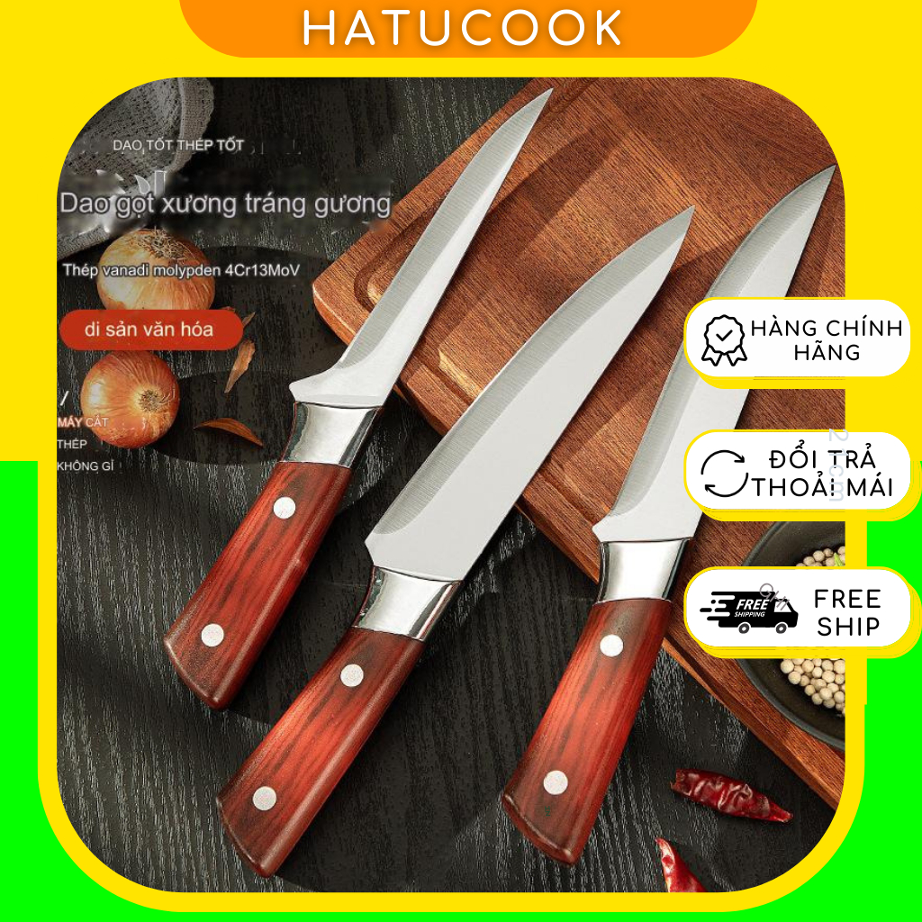 Dao,Dao bếp HATUCOOK dùng thái thịt ,lọc xương,lưỡi bằng inox không gỉ, tay cầm nhựa giả vân gỗ siêu đẹp,thép của đức