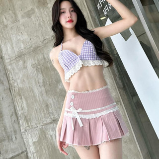 Chân váy ngắn kiểu xếp ly pinkstore29 phối nơ dễ thương c104