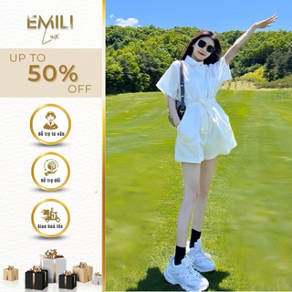 Váy sơ mi liền thân cổ bẻ Emili váy liền thân phối khuy phong cách kiểu nữ 