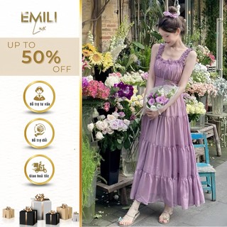 Đầm maxi cúp nhực nhún eo Emili đầm dài phối nơ phong cách thời trang kiểu nữ 