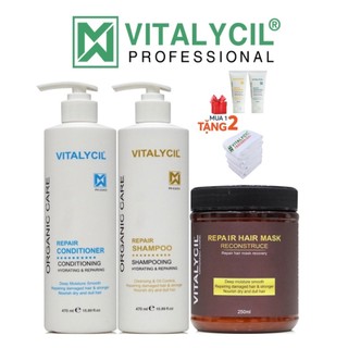 Combo Dầu gội xả, hấp phục hồi, giảm gãy rụng hương nước hoa Vitalycil Repair 470ML + 250ML