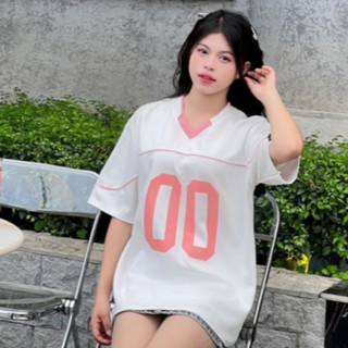 Áo thun tay lỡ nam nữ cổ V phối màu đường mí ngang ngực số 00 unisex form rộng chất cotton cháy phố 2024 QUANAOPHUKIEN