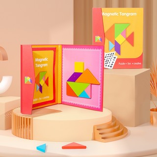 Đồ chơi Xếp hình gỗ Tangram nam châm có kèm sách cho bé , đồ chơi gỗ thông minh montessori - Umee Babycare