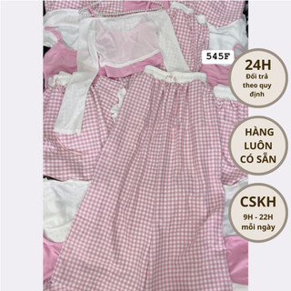 Set 3 món áo trắng bẹt vai + áo 2s + quần caro # 671608