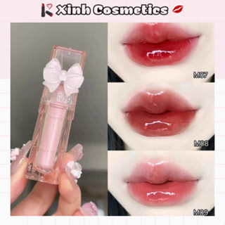 Son tint bóng MAKEMINE thạch nước thuỷ tinh mua 1 tặng 1 kèm charm nơ dễ thương