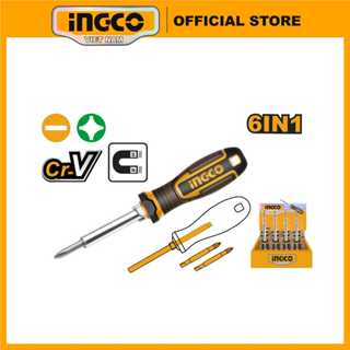  Bộ tua vít 6 đầu INGCO AKISD0608 01 thân tua vít thông minh SL5 SL6 PH1 PH2 6mm 8mm 