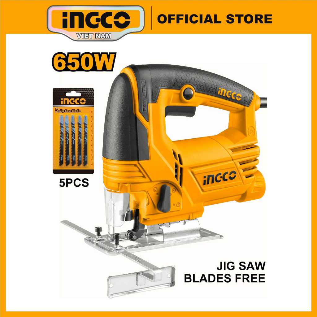 Máy cưa lọng INGCO JS6508 650W tốc độ không tải 800-2800rpm khả năng cắt gỗ 80mm thép 8mm 4 nhịp cắt