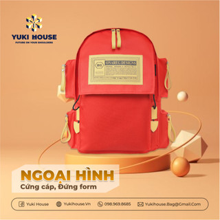 Balo ulzzang hàn quốc màu đỏ Balo nam nữ đi học đi chơi nhiều ngăn YUKIHOUSE
