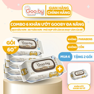  Khăn ướt Gooby Premium 60 tờ mềm mịn, không cồn, không parabens, sợi tự nhiên, an toàn với da trẻ nhỏ