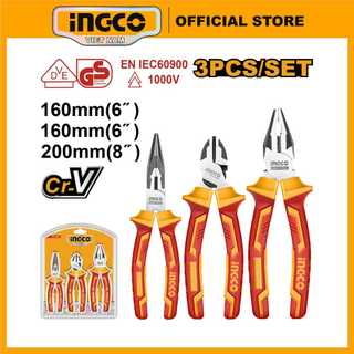 Bộ 3 kìm răng, cắt, mũi nhọn cách điện ingco hikps28318