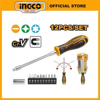 Bộ 12 tua vít thay đổi trục linh hoạt INGCO AKSDFL1208 vặn điều chỉnh hướng cong được