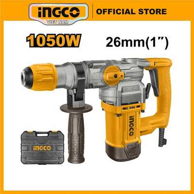 Máy khoan đục bê tông 2 chức năng công suất 1050W INGCO RH10506 lực tác động 4.5J Chuôi gài SDS 4 cạnh ,Φ 10mm