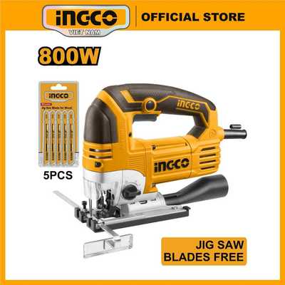 Máy cưa lọng cầm tay Ingco JS80068 khả năng cắt gỗ 135mm thép 10mm, 4 nhịp cắt, kèm theo 5 lưỡi cưa và 1 bộ carbon