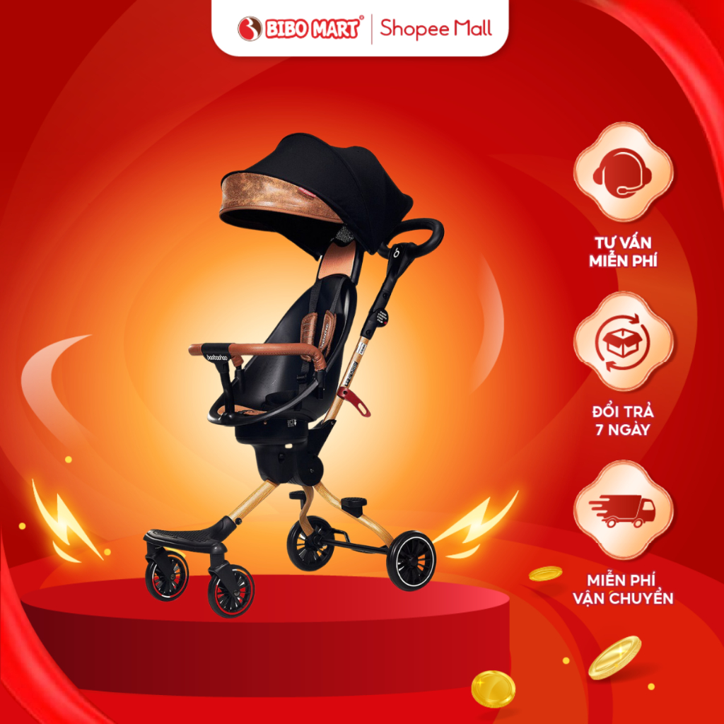 Xe đẩy Baobaohao V5 Xe Đẩy 2 Chiều Gấp Gọn Cho Bé Ghế Xoay 360 Độ Có Mái Che Tiện Dụng Cho Mẹ - Bibomart