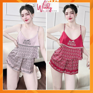Đồ ngủ nữ dễ thương, đồ bộ đùi 2 dây chất liệu vải lụa latin loại 1, hàng thiết kế - Freesize dưới 62kg