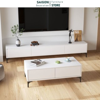 Bàn sofa bàn trà phòng khách màu trắng 2 ngăn kéo decor phòng khách phòng ngủ sang trọng - SGP319