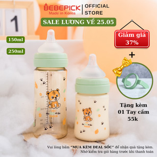 Bình sữa Bebepick Hổ xanh mint nhựa PPSU núm ti silicone tuỳ chọn size cho bé size 150ml - 250ml nhập khẩu Hàn Quốc