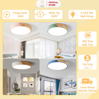 Đèn Ốp Trần Energy Green Lighting  Viền Gỗ OT-80112 (30CM) Trang Trí Phòng Khách / Phòng Ngủ - BH 1 Năm