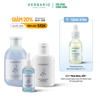 Bộ 3 cấp ẩm, ngăn lão hóa da Hoa Đậu Biếc Herbario: Sữa rửa mặt 100ml + Toner 200ml + Serum 30ml