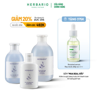 Bộ 3 chăm da Hoa Đậu Biếc Herbario: Nước tẩy trang 300ml + Sữa rửa mặt tạo bọt 100ml + Toner 200ml