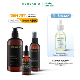Bộ 3 chăm sóc tóc: Dầu gội Herbario 300ml + Nước dưỡng tóc Herbario 100ml + Serum tóc Herbario 30ml